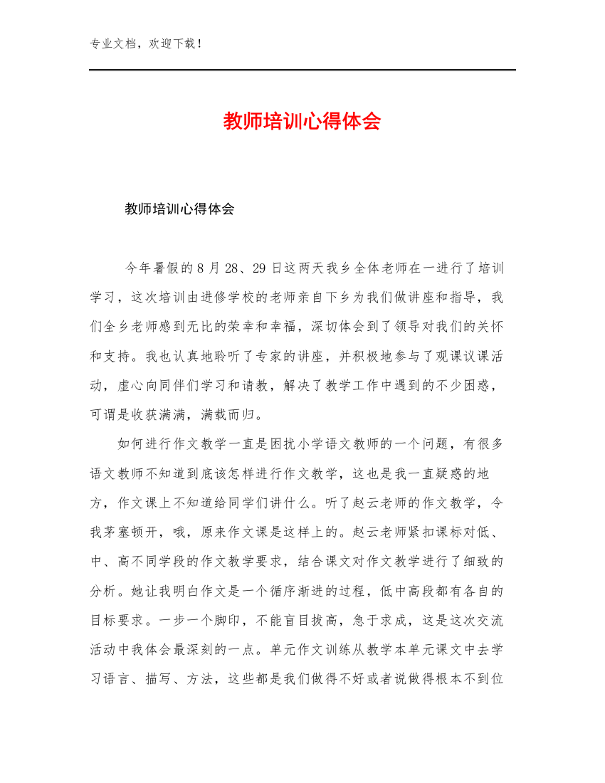 2023年教师培训心得体会例文26篇文档选编