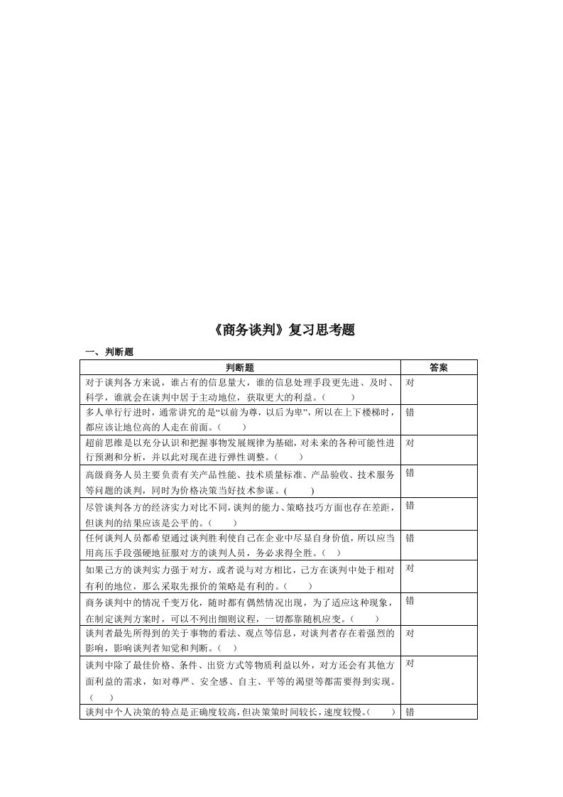 商务谈判复习思考题大全