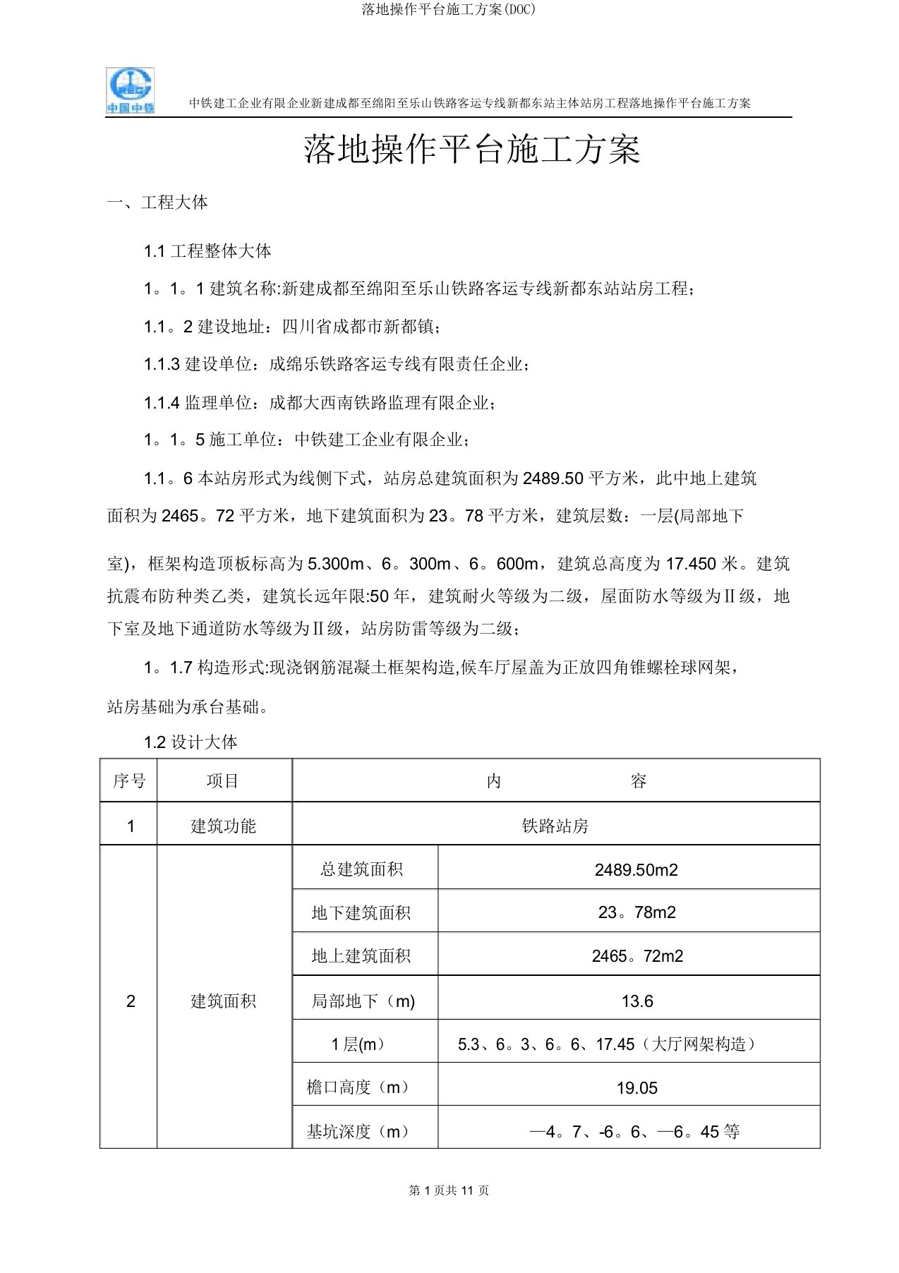 落地操作平台施工方案(DOC)