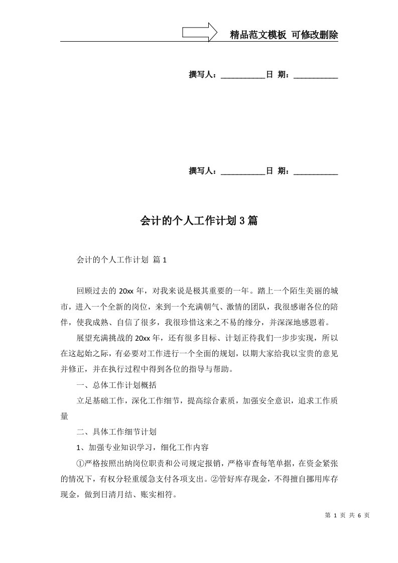 会计的个人工作计划3篇二