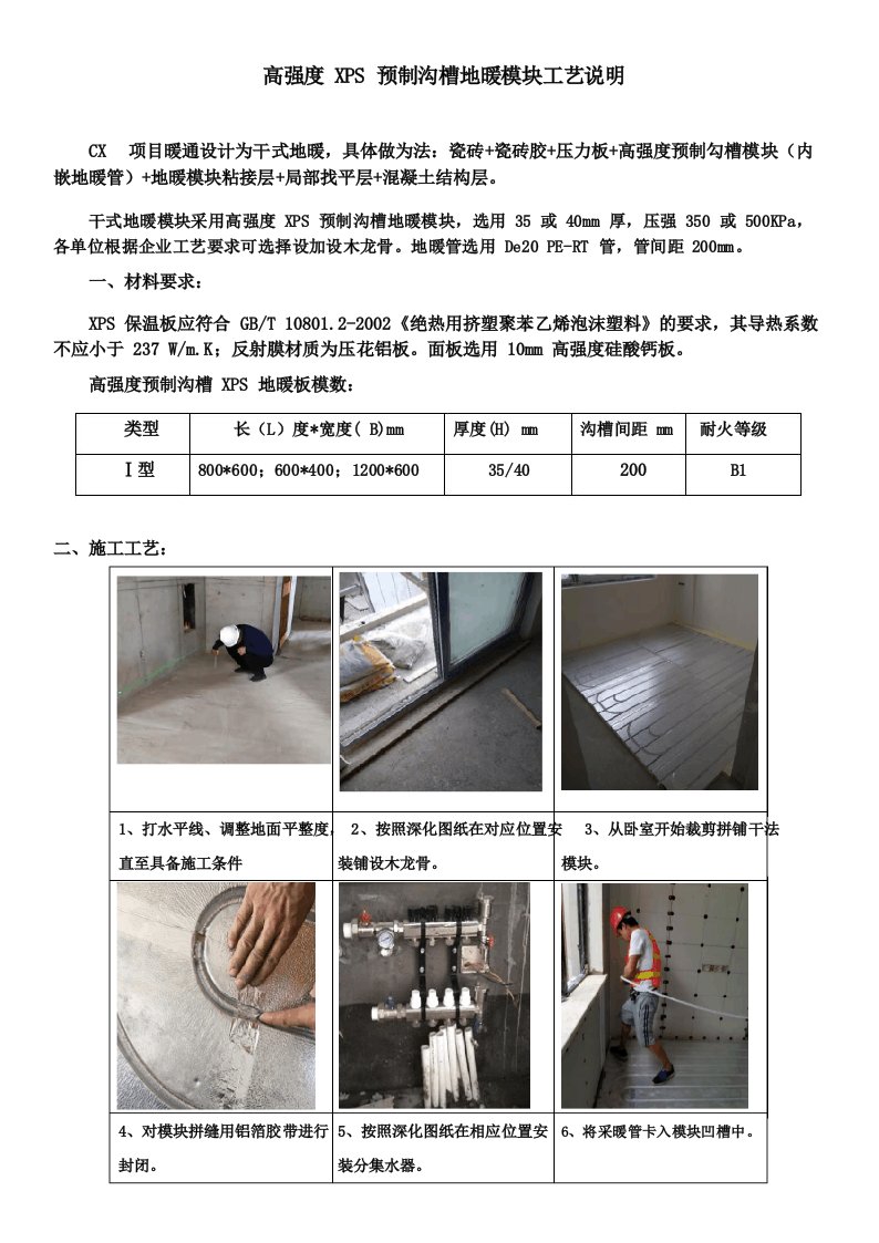 高强度XPS预制沟槽地暖模块工艺说明