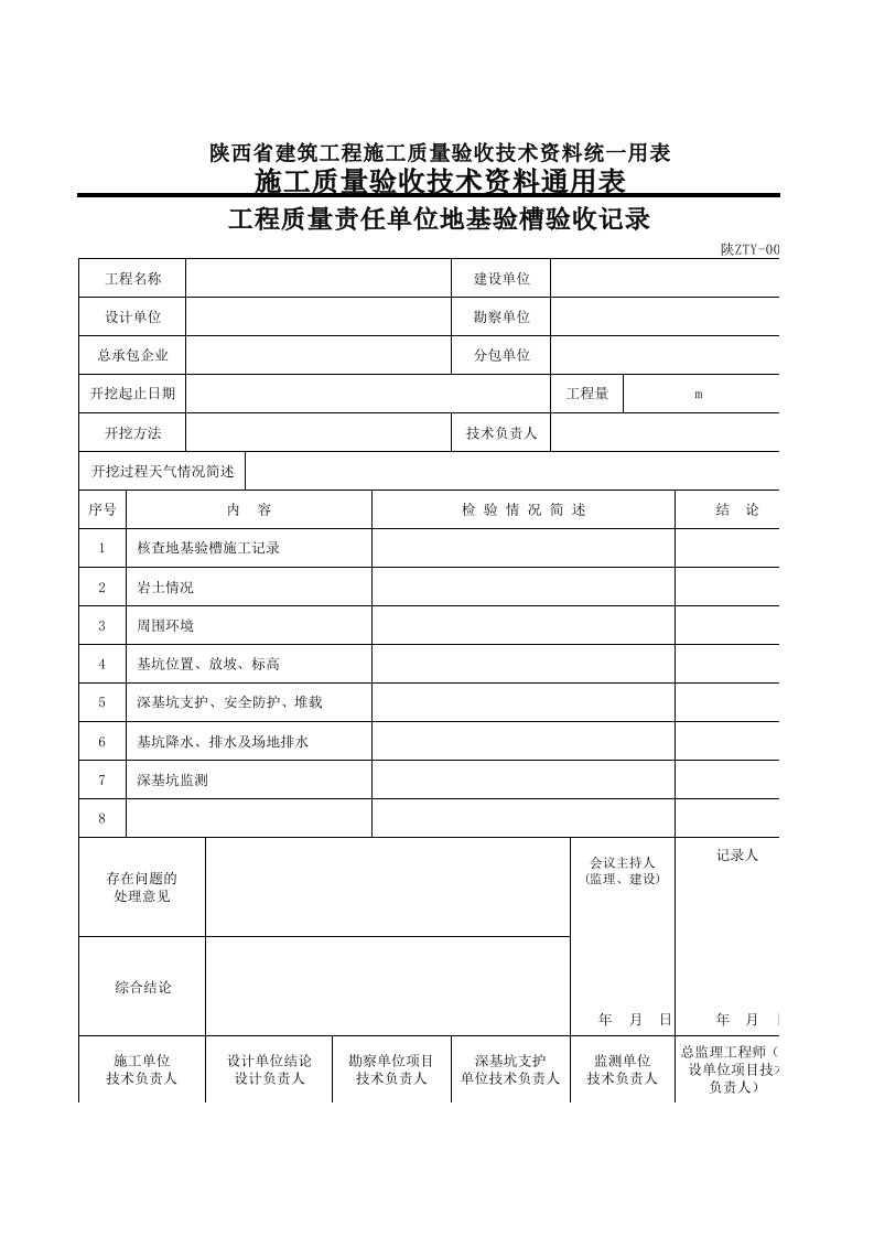 工程质量责任单位地基验槽验收记录