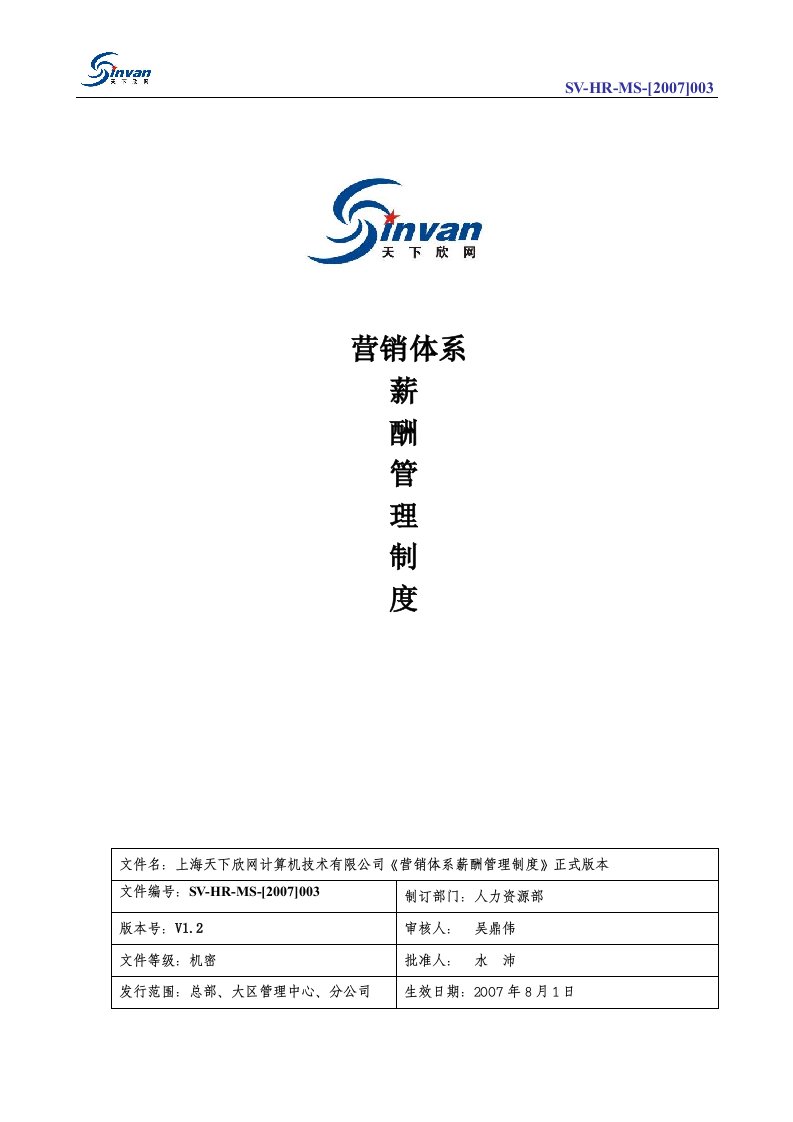 某互联网公司超详细营销体系及薪酬管理制度