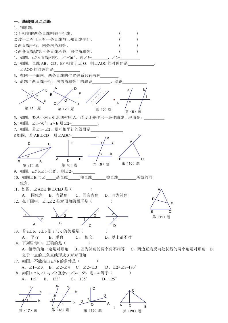 初一数学下平行与相交专题