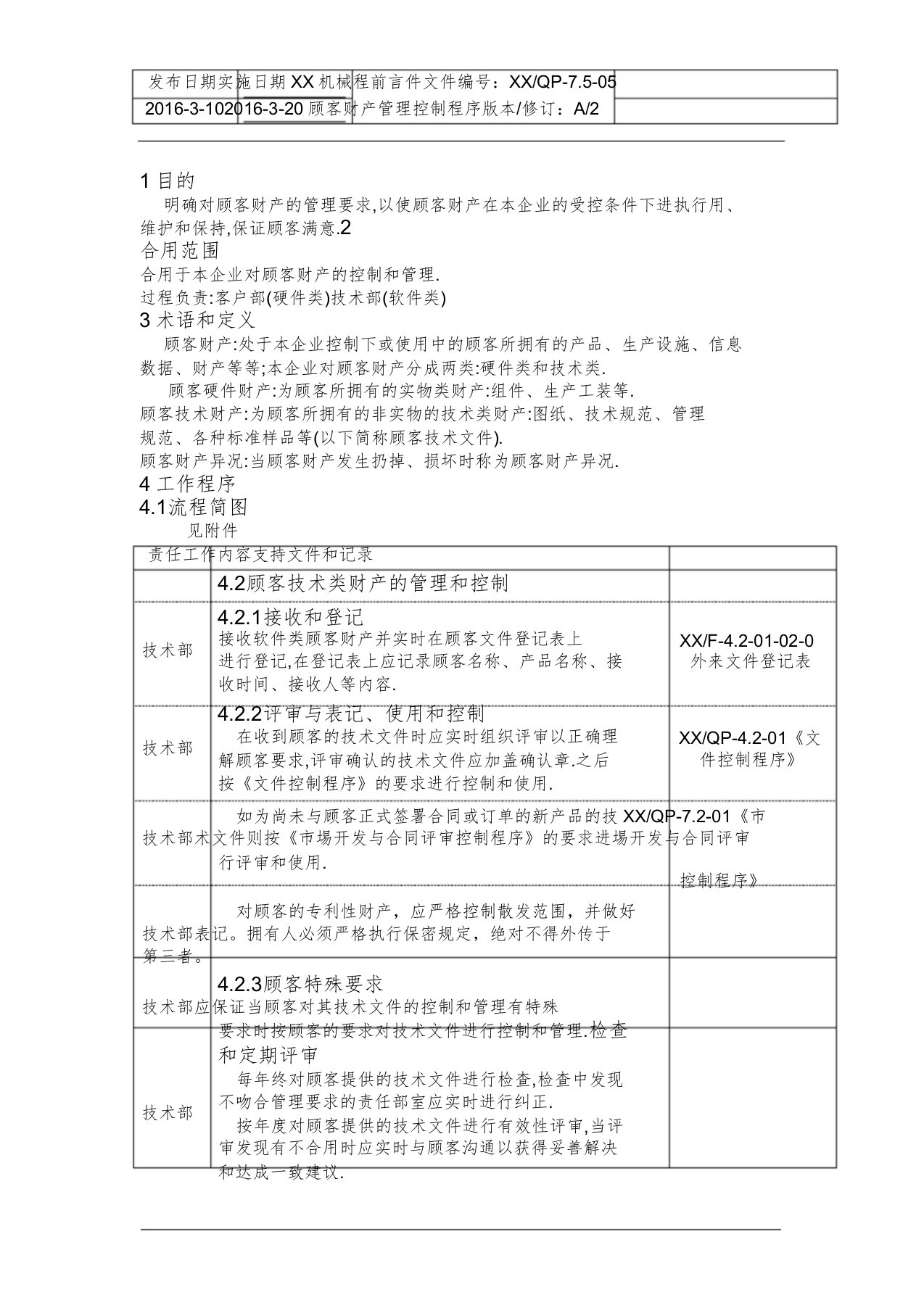 顾客财产管理控制程序