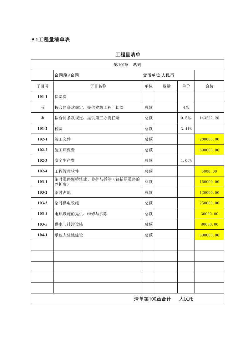 工程量清单范本