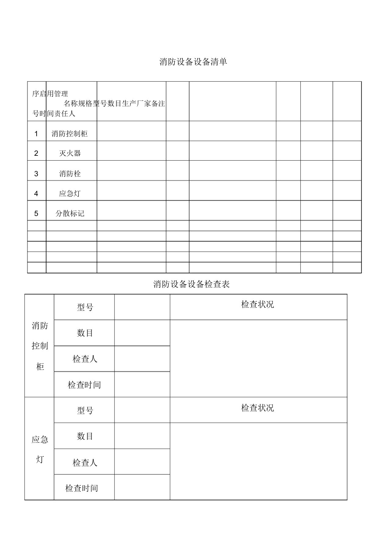 消防设备设施清单及检查表