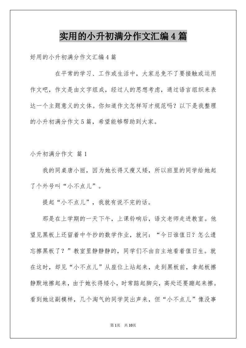 实用的小升初满分作文汇编4篇