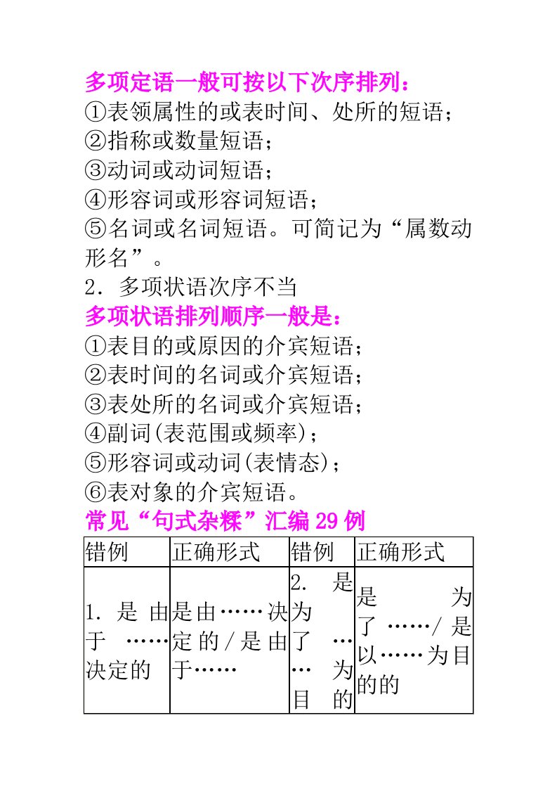 语文多项定语次序排列