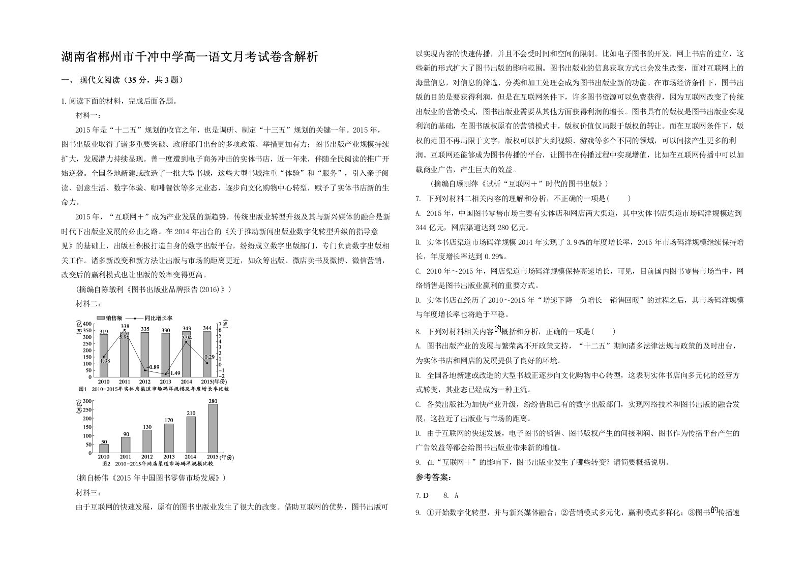 湖南省郴州市千冲中学高一语文月考试卷含解析