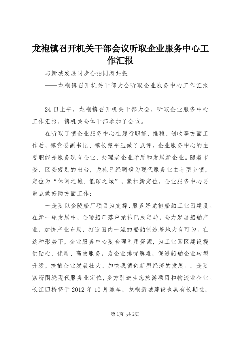 龙袍镇召开机关干部会议听取企业服务中心工作汇报