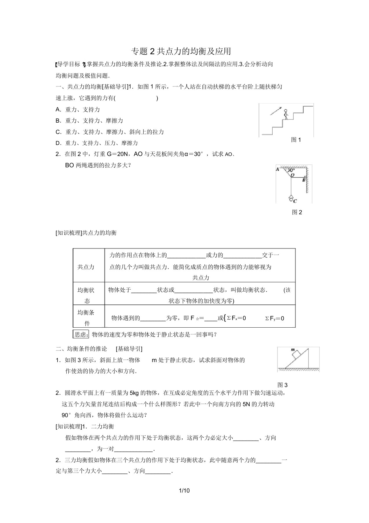 高一物理力学专题共点力平衡专题