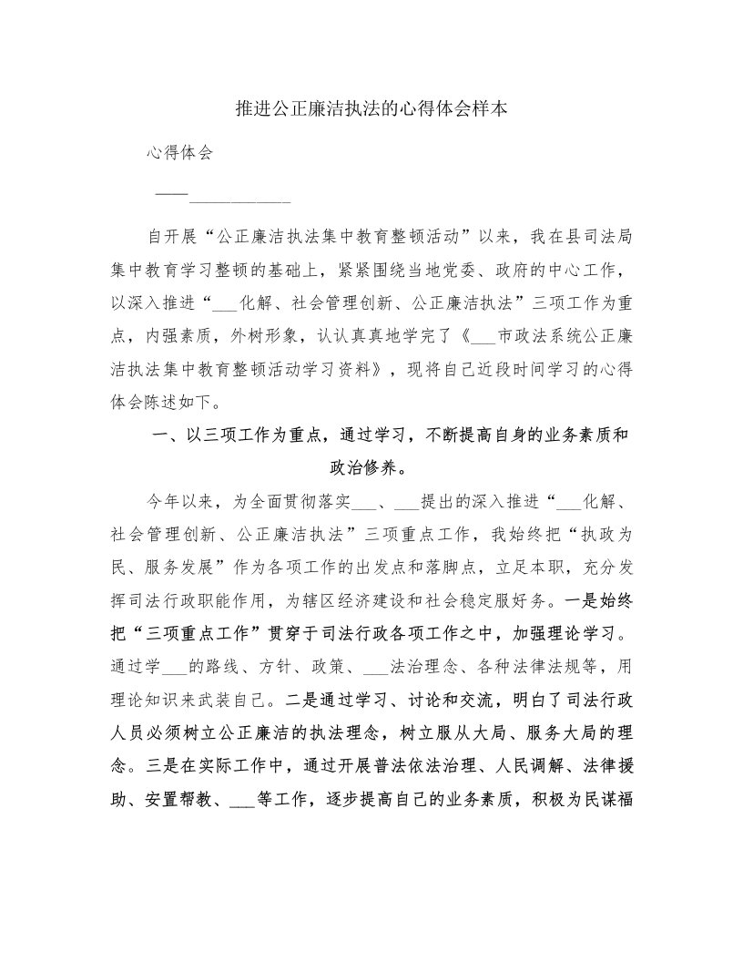 推进公正廉洁执法的心得体会样本