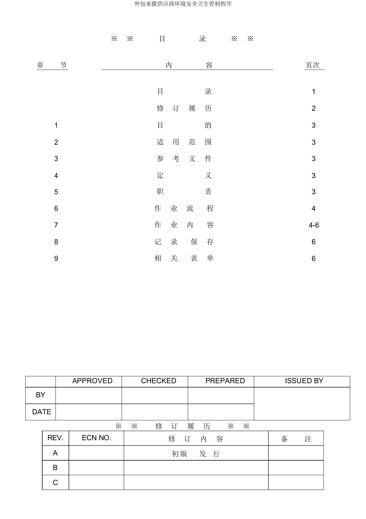 外包承揽供应商环境安全卫生管制程序