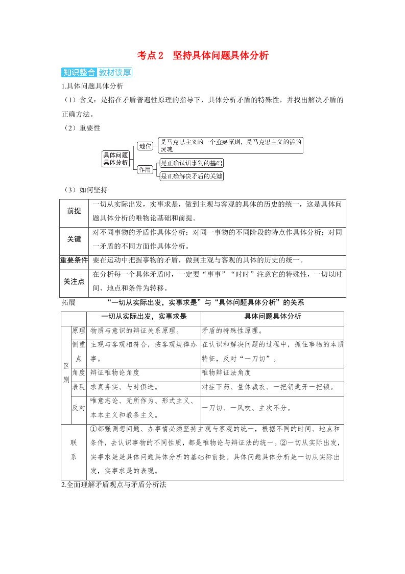 备考2024届高考政治一轮复习讲义必修4第三课把握世界的规律第四课时用对立统一的观点看问题考点2坚持具体问题具体分析