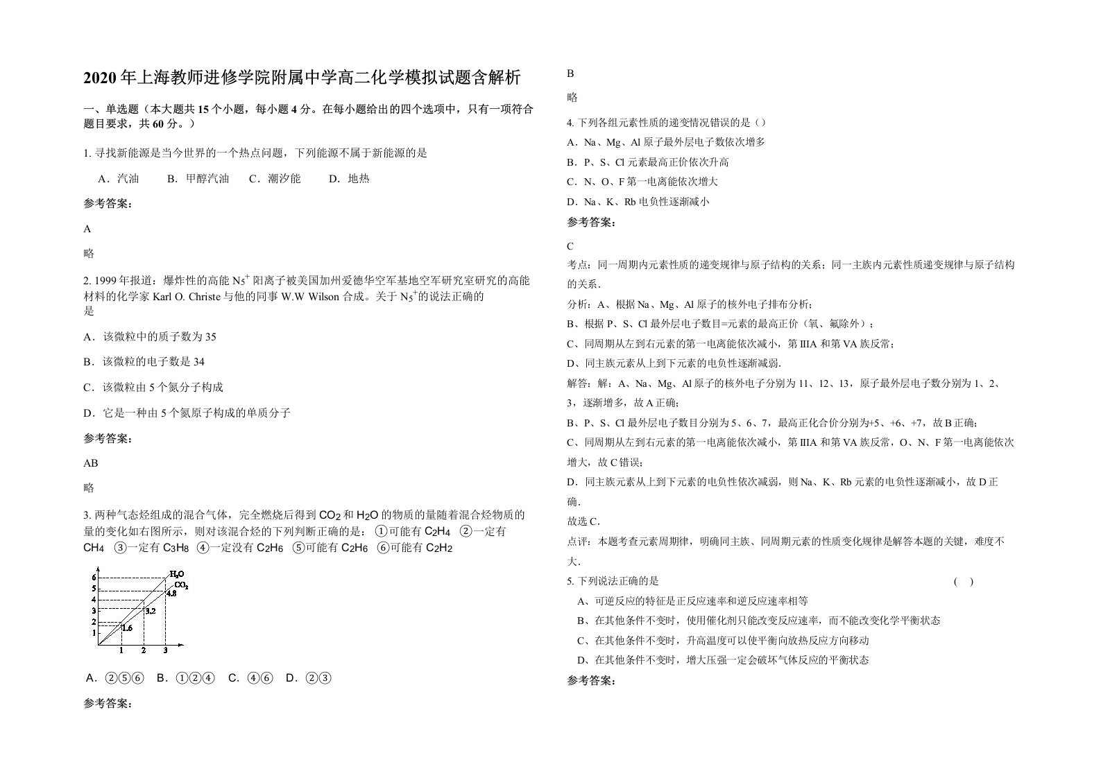 2020年上海教师进修学院附属中学高二化学模拟试题含解析