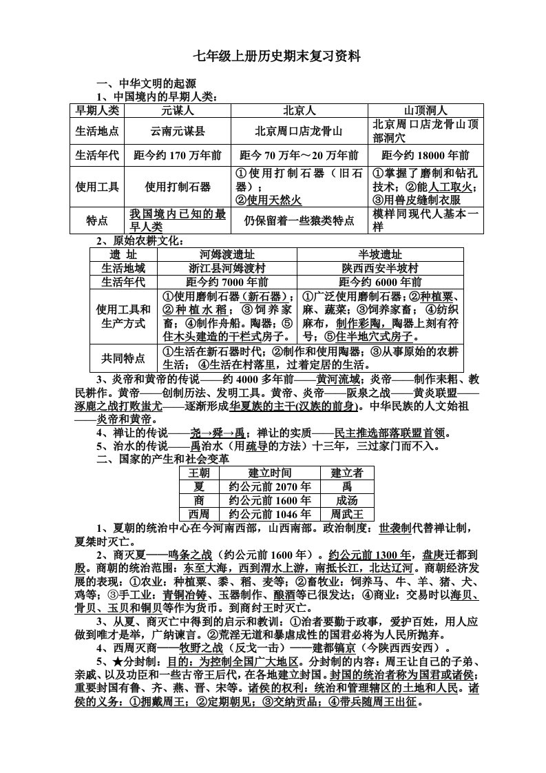 七年级上册历史期末复习资料