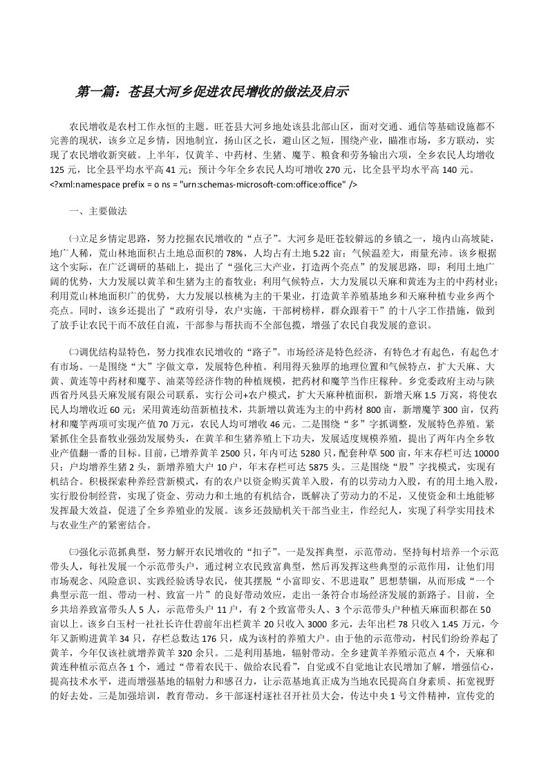 苍县大河乡促进农民增收的做法及启示[修改版]