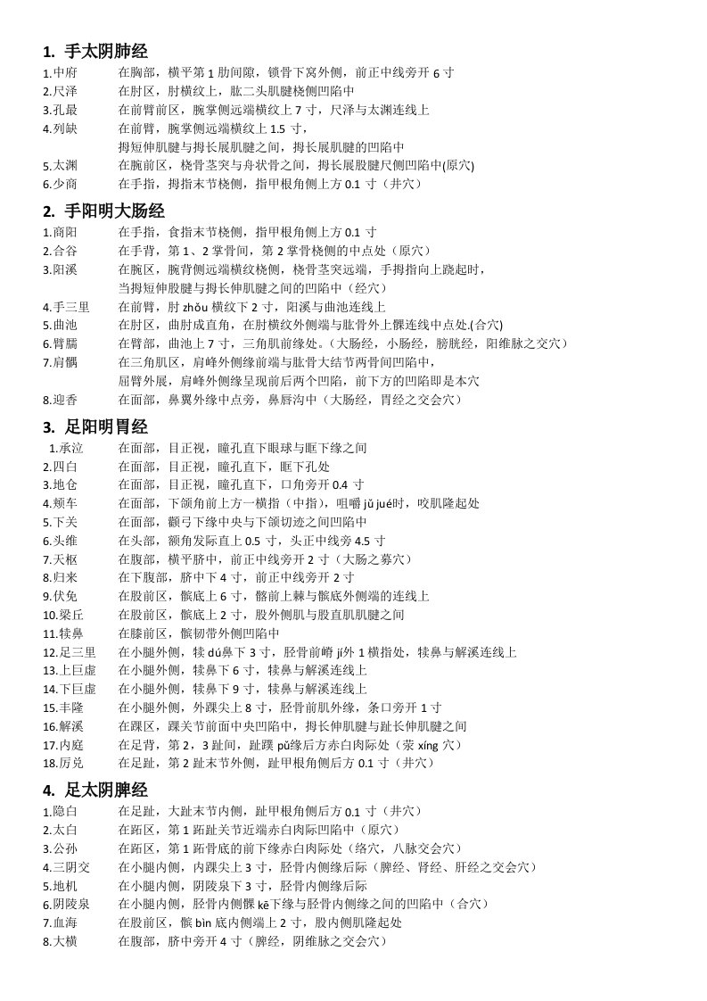 中医学院十二经脉重点穴位取穴及循行图