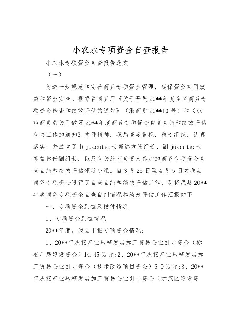 2022小农水专项资金自查报告