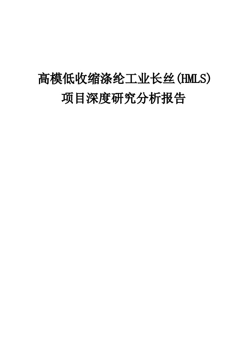 2024年高模低收缩涤纶工业长丝(HMLS)项目深度研究分析报告