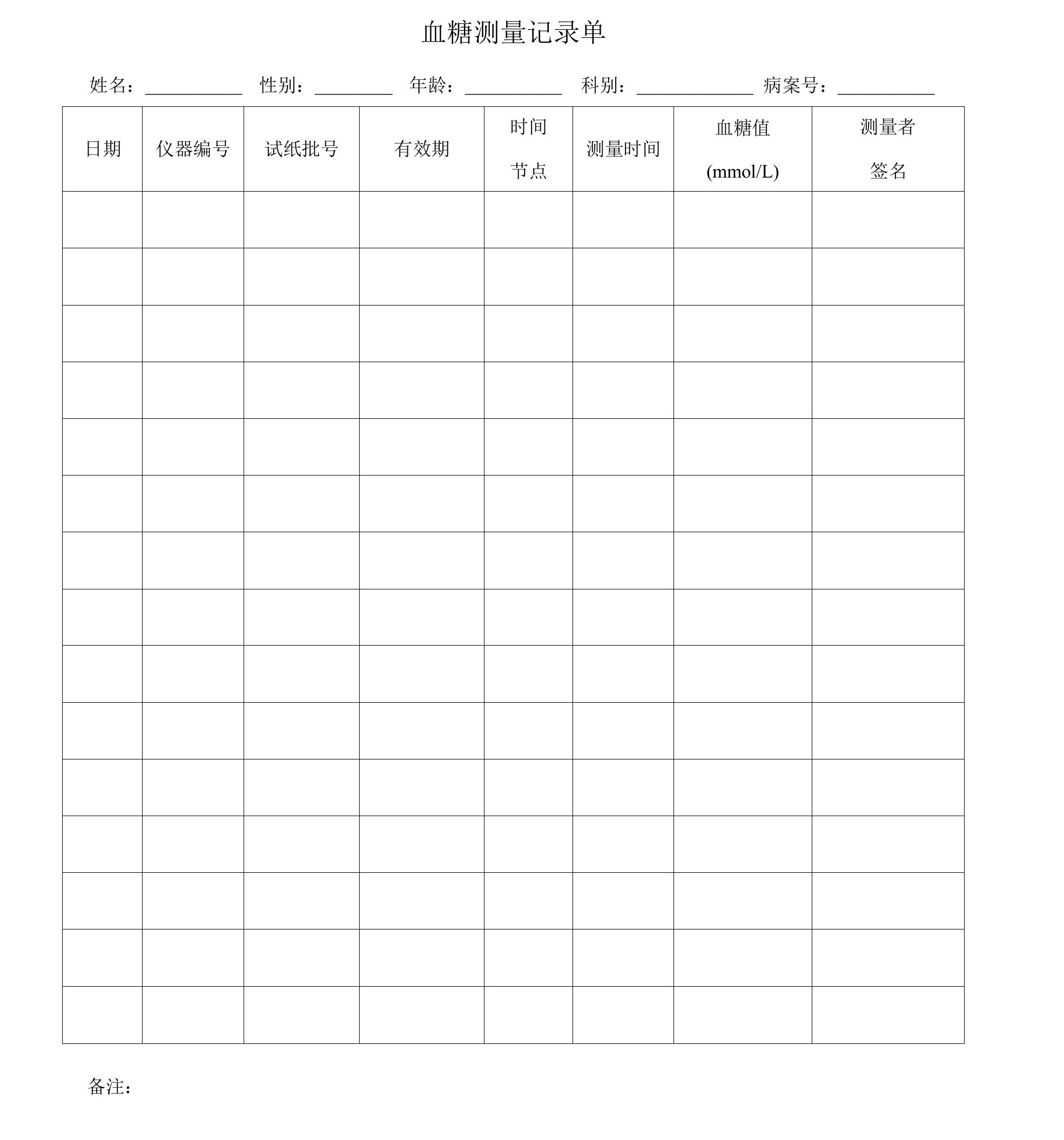 血糖仪测量记录质控质评比对危急值养护记录表-共6张