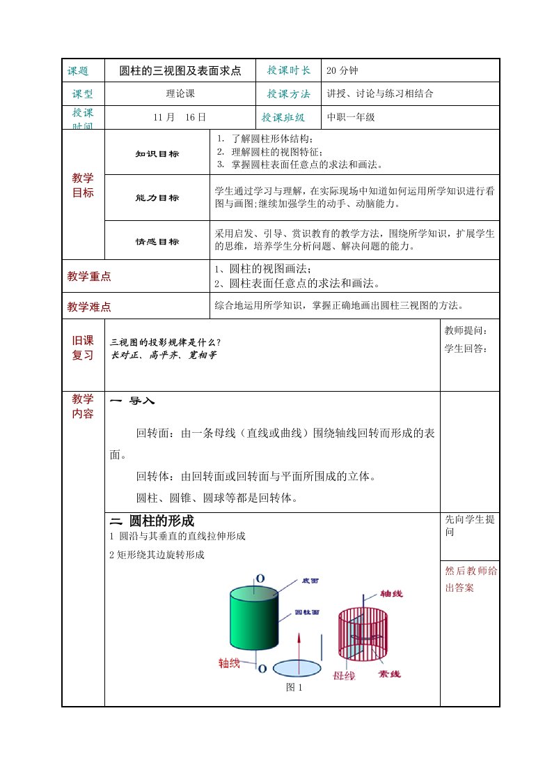 圆柱的三视图及表面求点