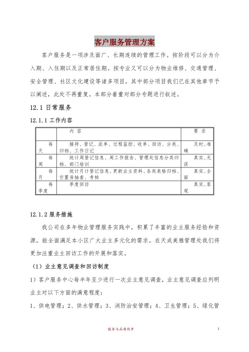 物业客户服务管理方案（完整版）