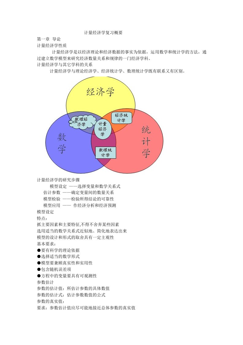 计量经济学复习概要