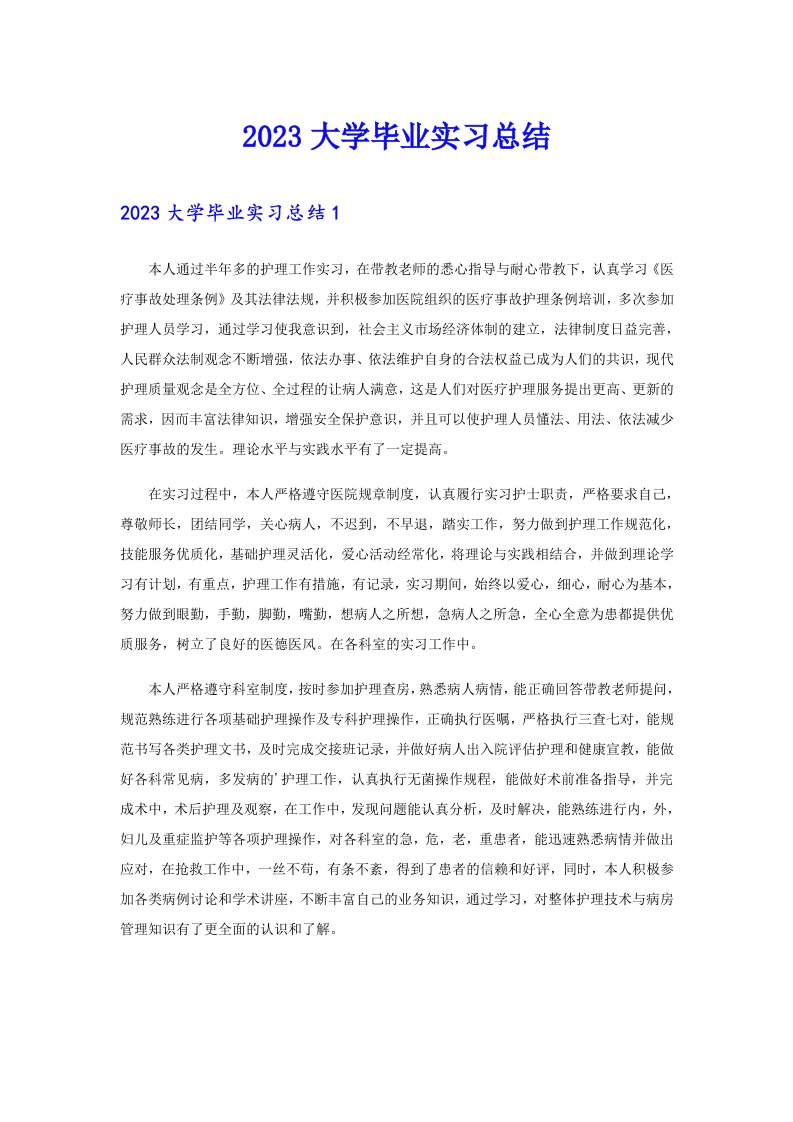 2023大学毕业实习总结【实用】