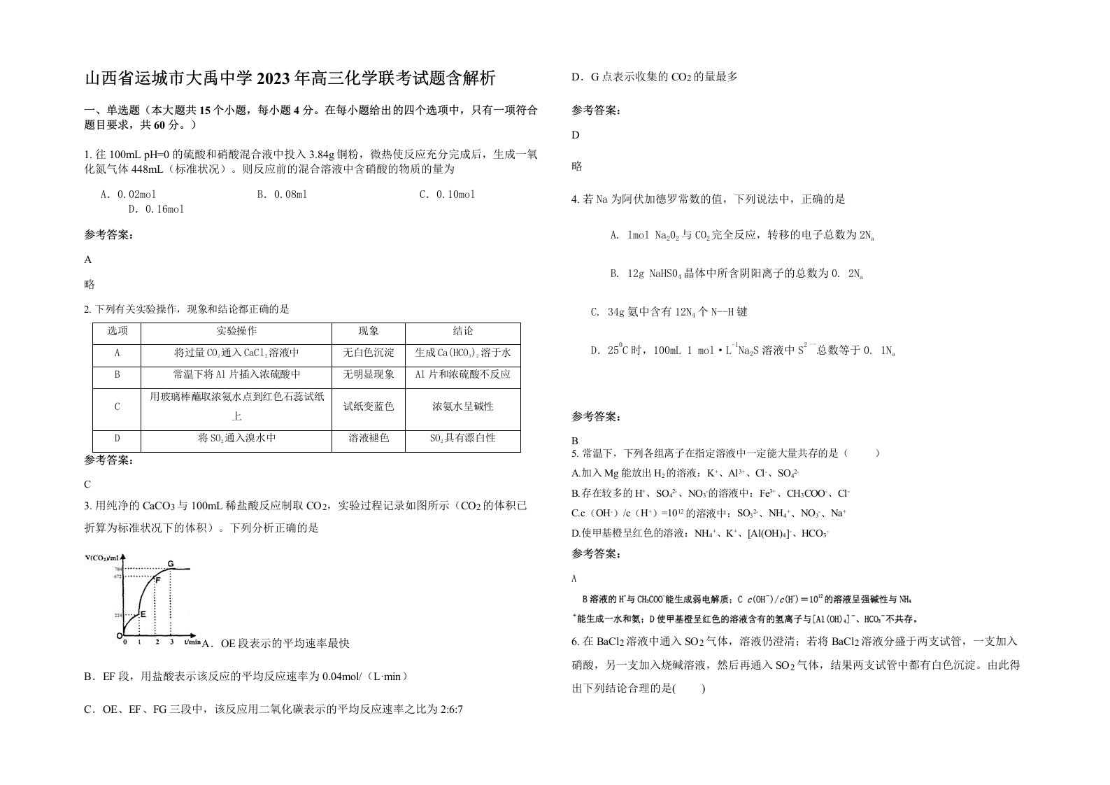 山西省运城市大禹中学2023年高三化学联考试题含解析