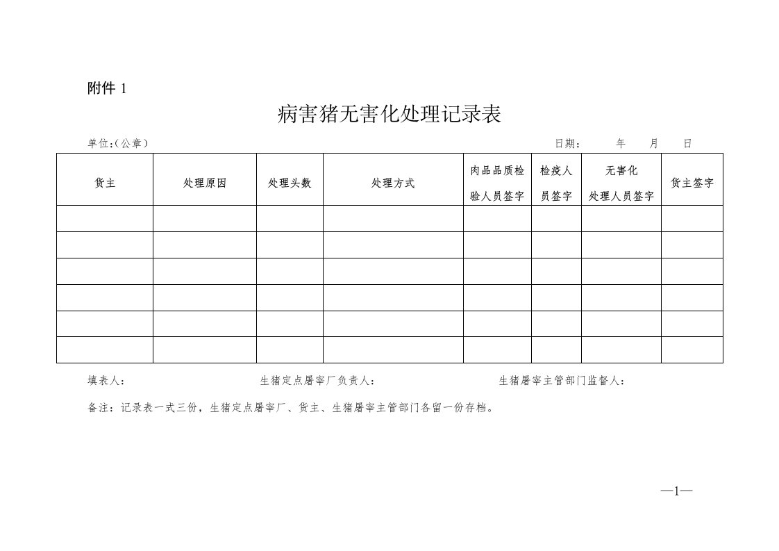 无害化处理表格