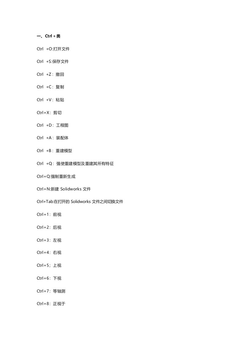 Solidworks绘图快捷键大全