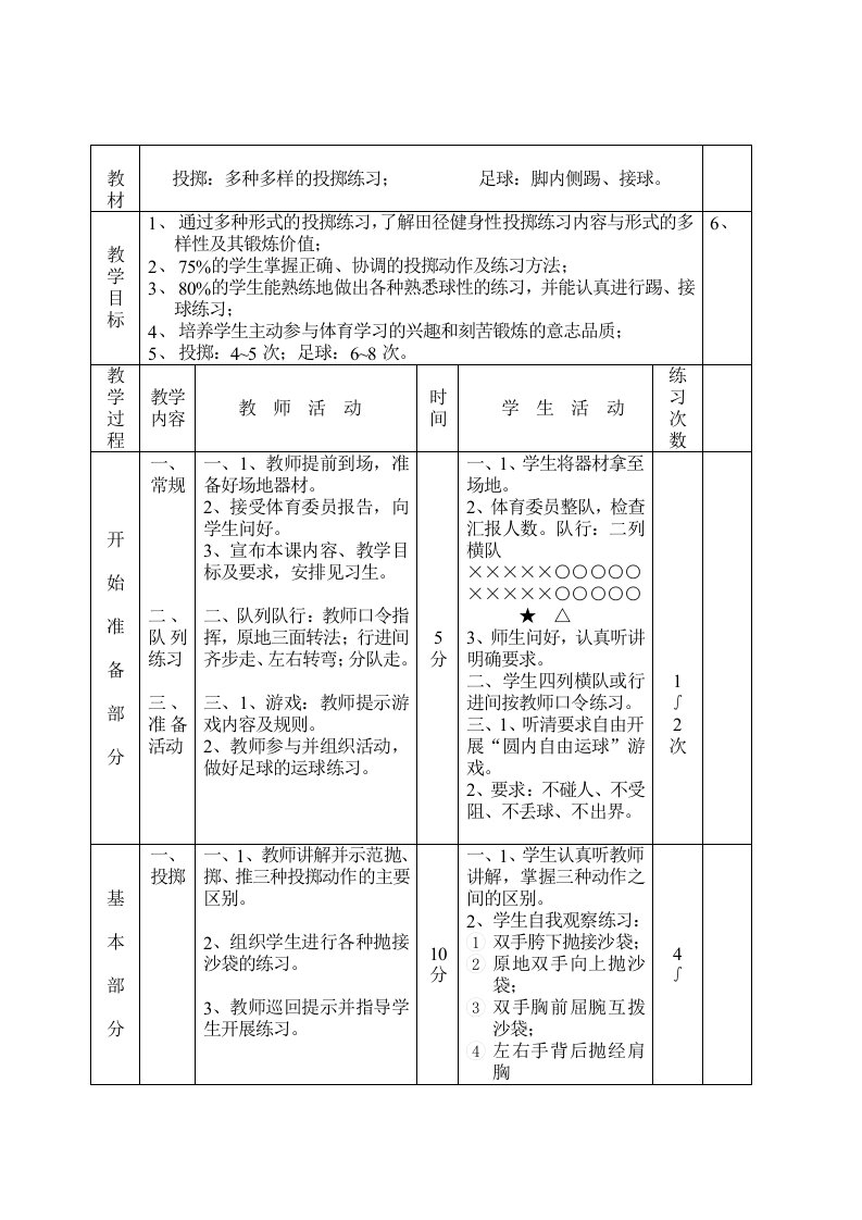 初中体育课教案全集