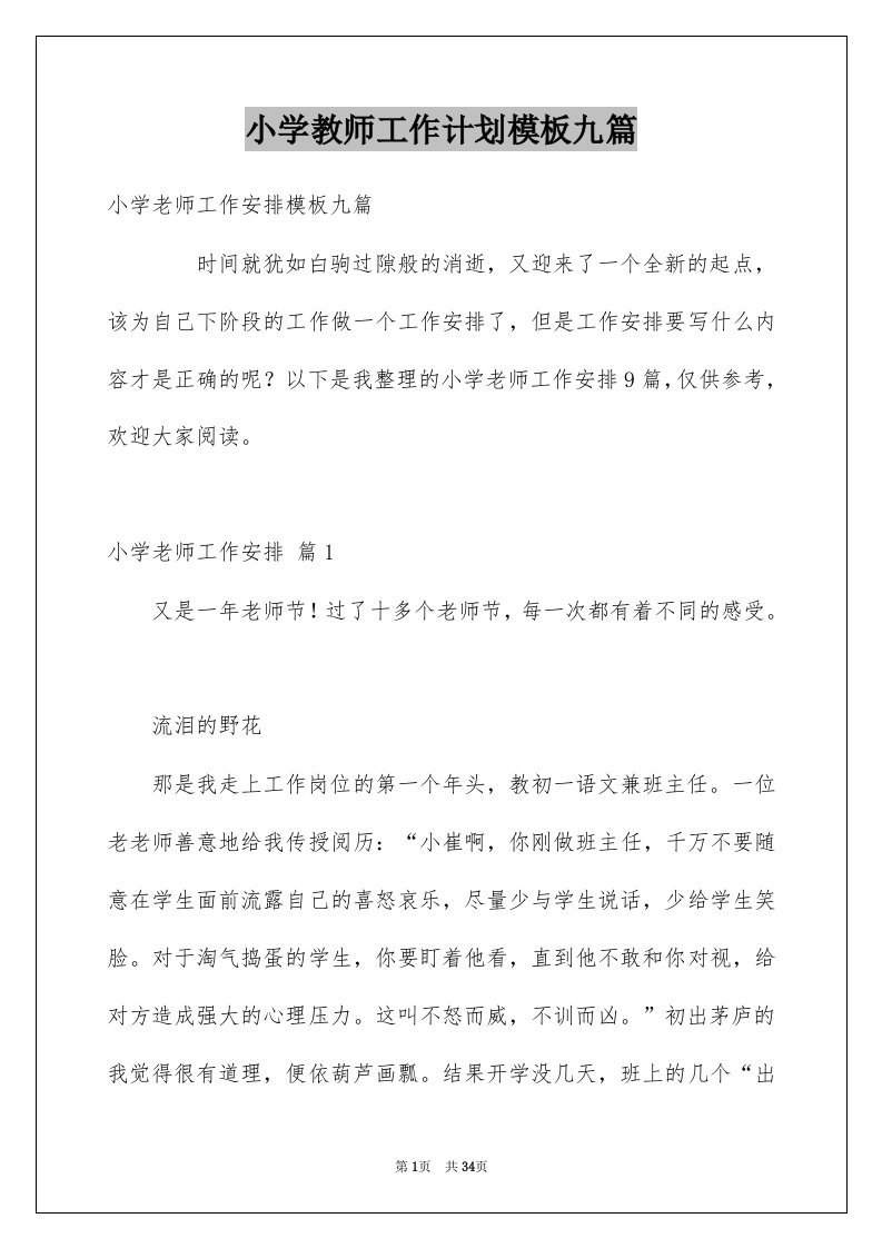 小学教师工作计划模板九篇例文