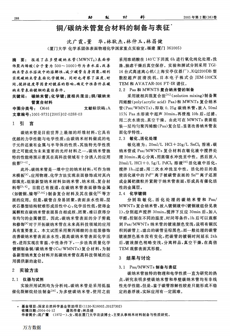 铜碳纳米管复合材料的制备与表征