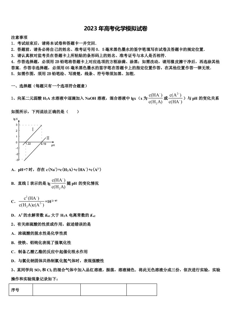 山东省菏泽一中八一路校区2023年高三第五次模拟考试化学试卷含解析