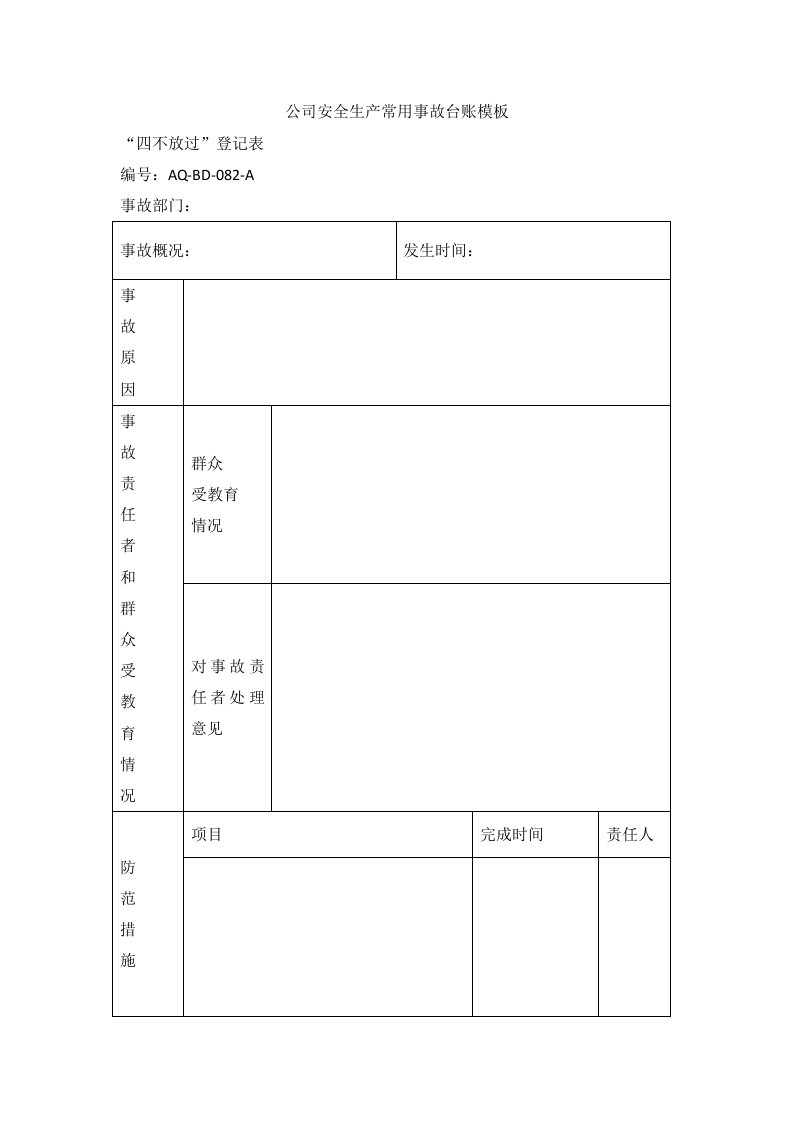 公司安全生产常用事故台账模板