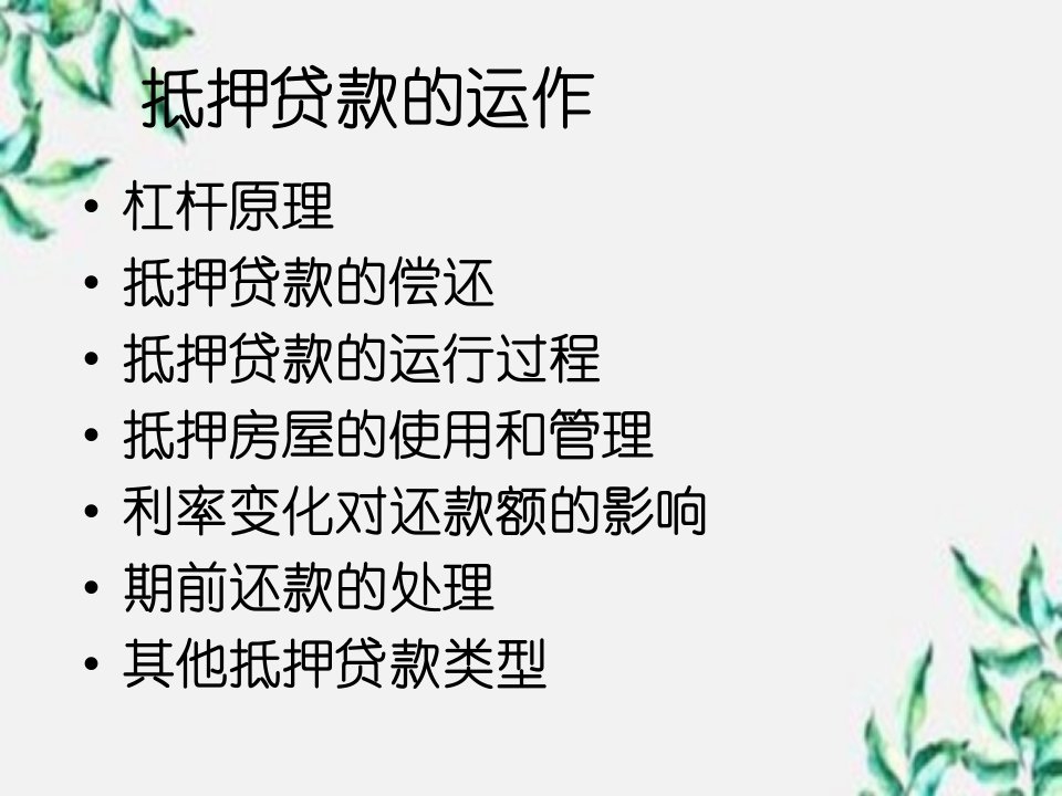 抵押贷款的运作杠杆原理