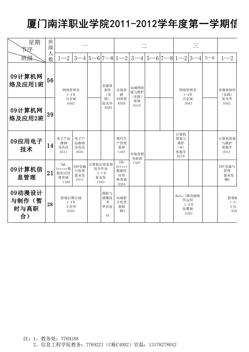 信息工程学院课程表(10月18日)3