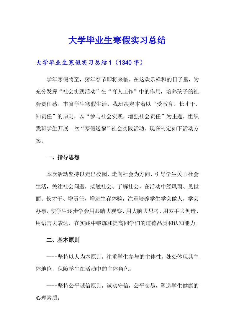 大学毕业生寒假实习总结