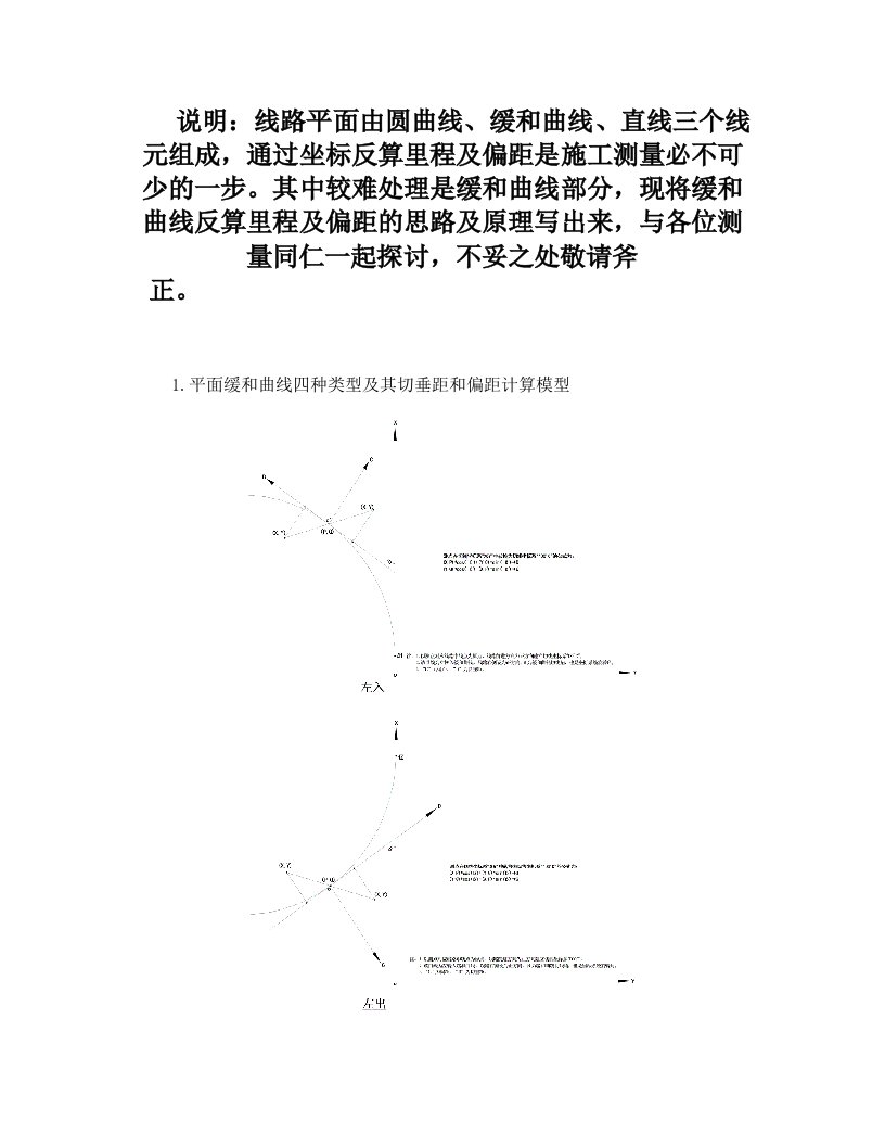 趋近法求算缓和曲线里程及偏距的计算原理