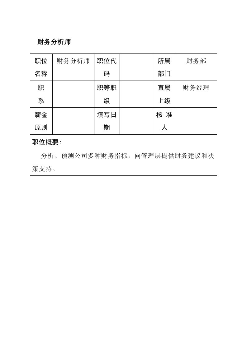 财务分析师岗位基本职责模板