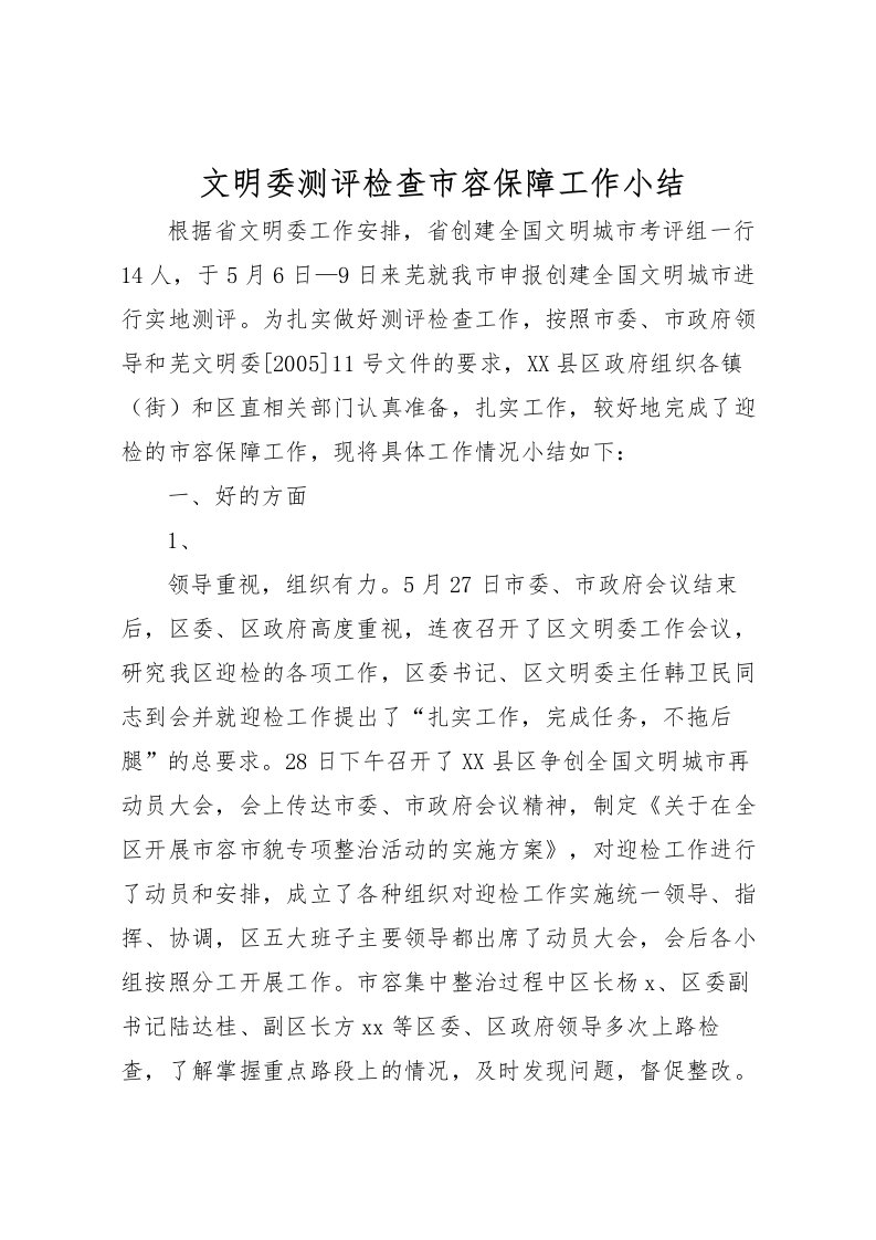 2022文明委测评检查市容保障工作小结