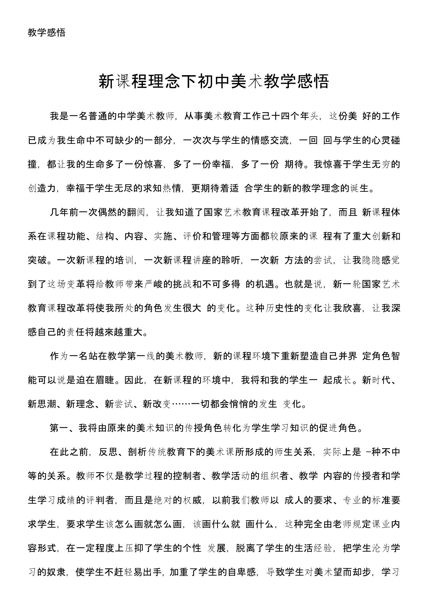 新课程理念下初中美术教学感悟