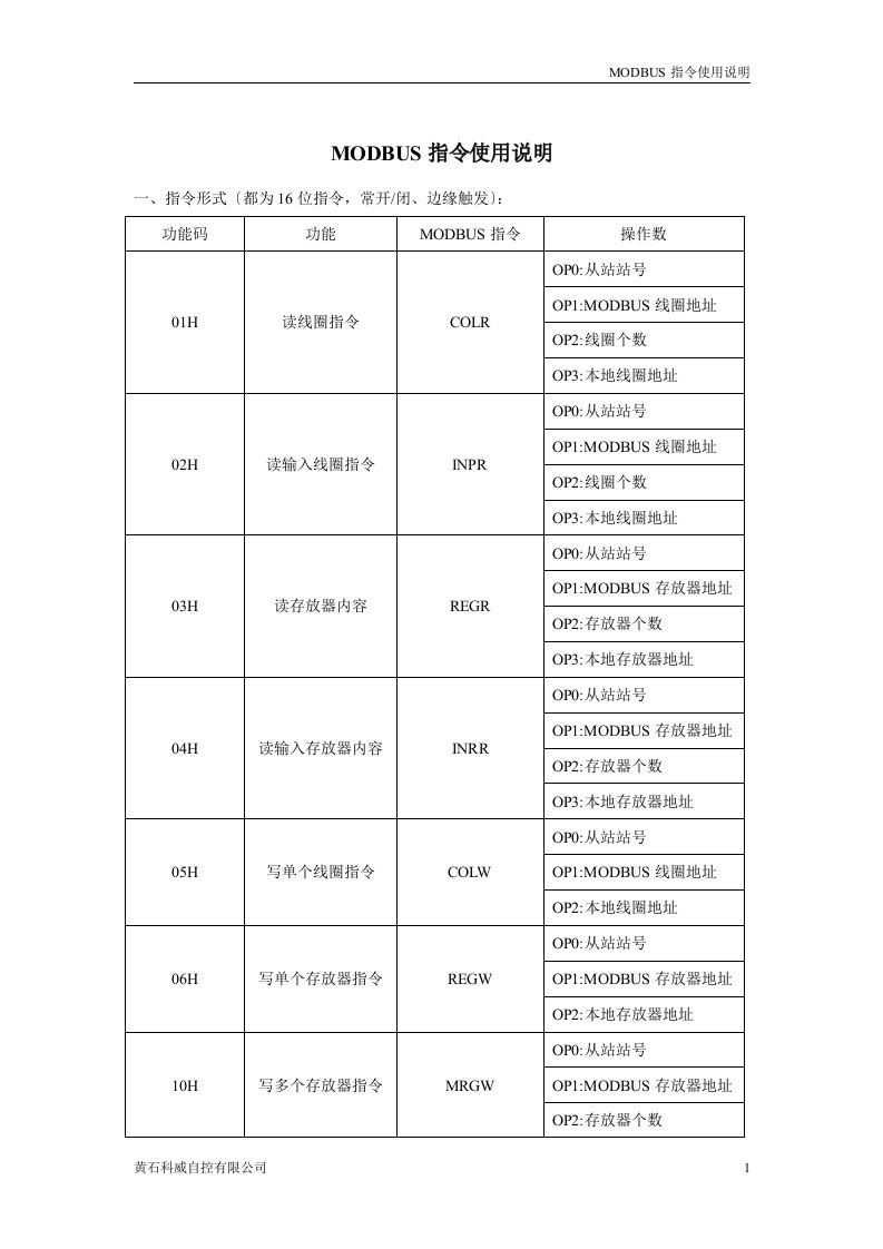 modbus指令使用说明