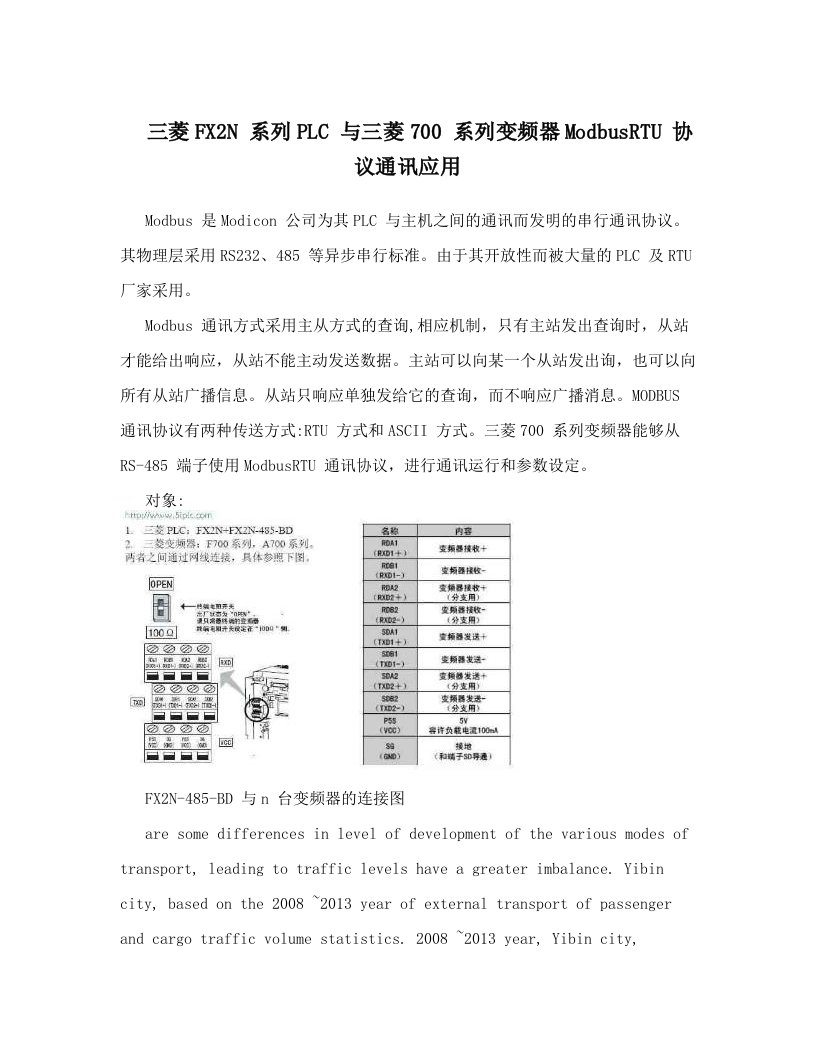 fuhAAA三菱FX2N+系列PLC+与三菱700+系列变频器ModbusRTU+协议通讯应用