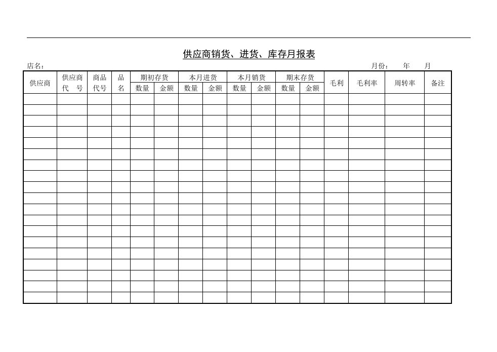 【管理精品】供应商销货、进货、库存月报表