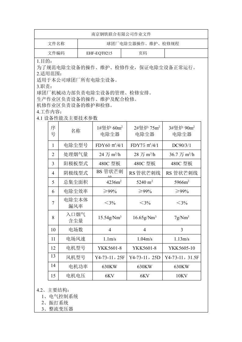 电除尘器操作、维护、检修规程