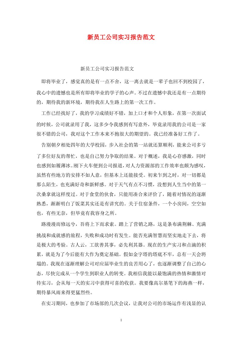 精选新员工公司实习报告范文